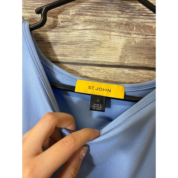 St John Resort Top Short Sleeve One Drape Sleeve M Medium Blue Stretch Classic - Picture 3 of 6